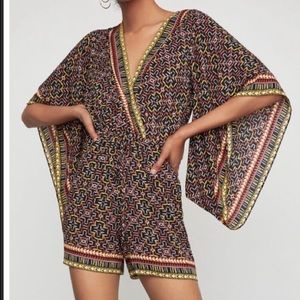 BCBGMaxAzria Printed Faux Wrap Romper. Medium
